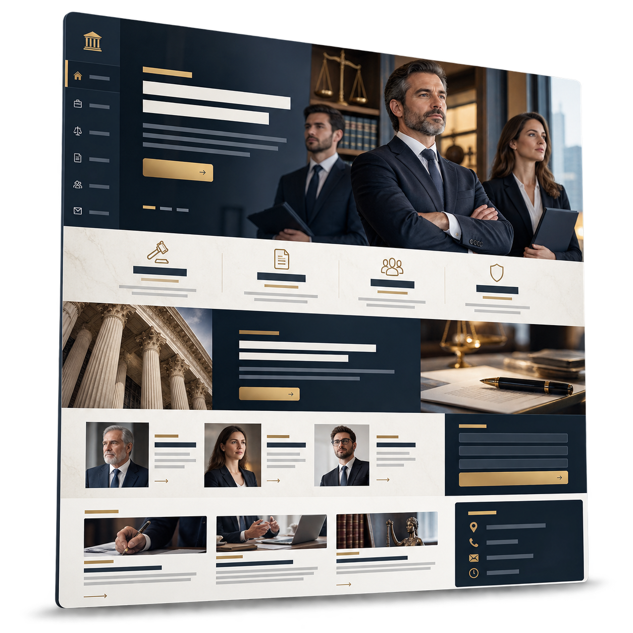 Exemplo visual de interface desktop de site para advogados