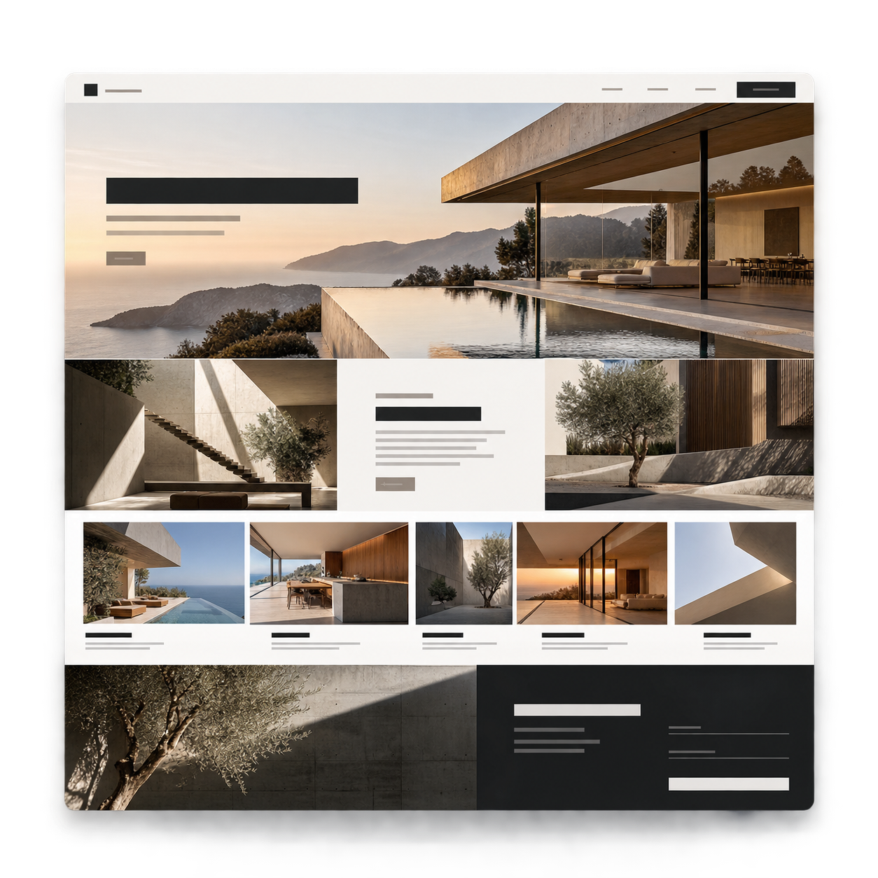 Exemplo visual de interface desktop de site para arquitetos