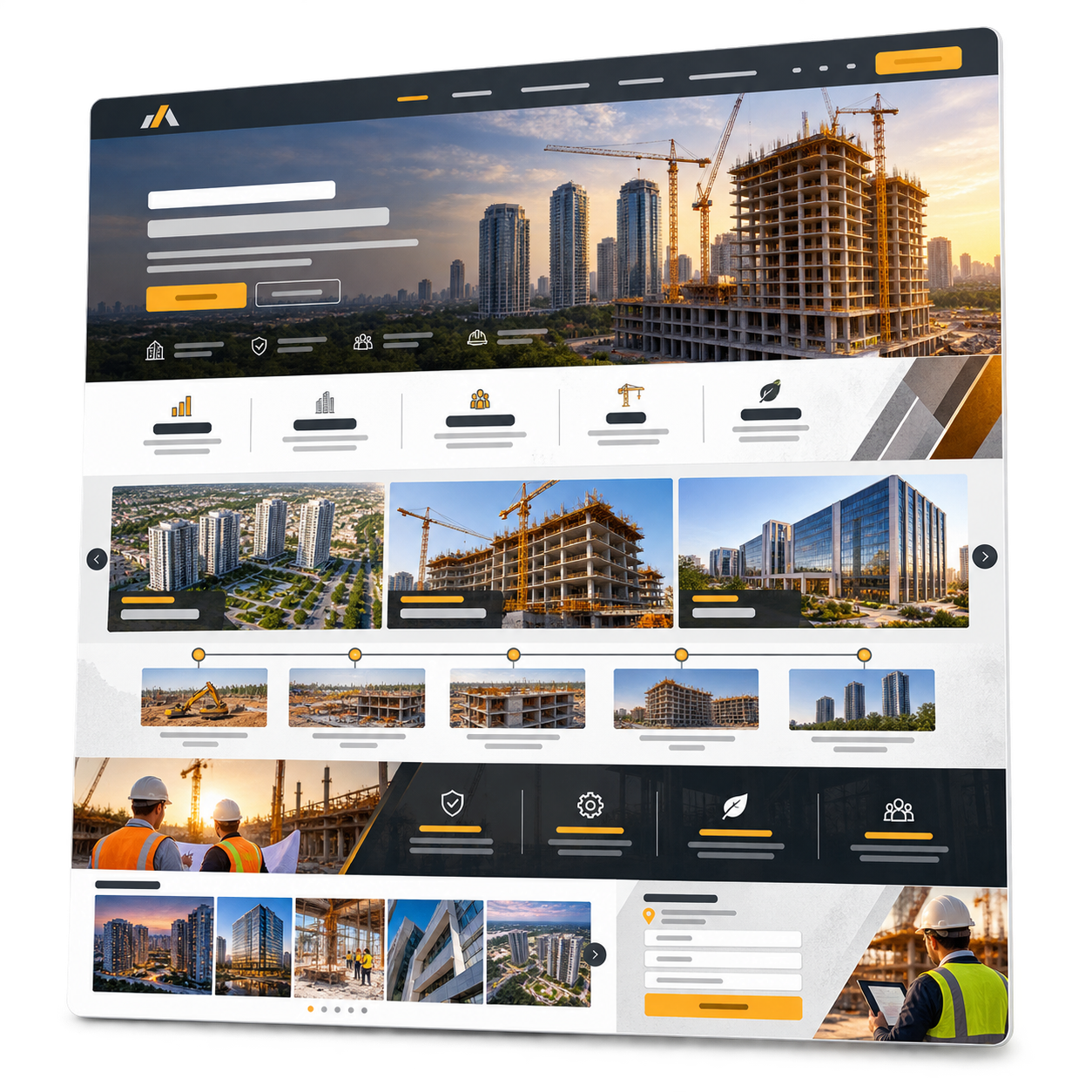 Exemplo visual de interface desktop de site para construtoras