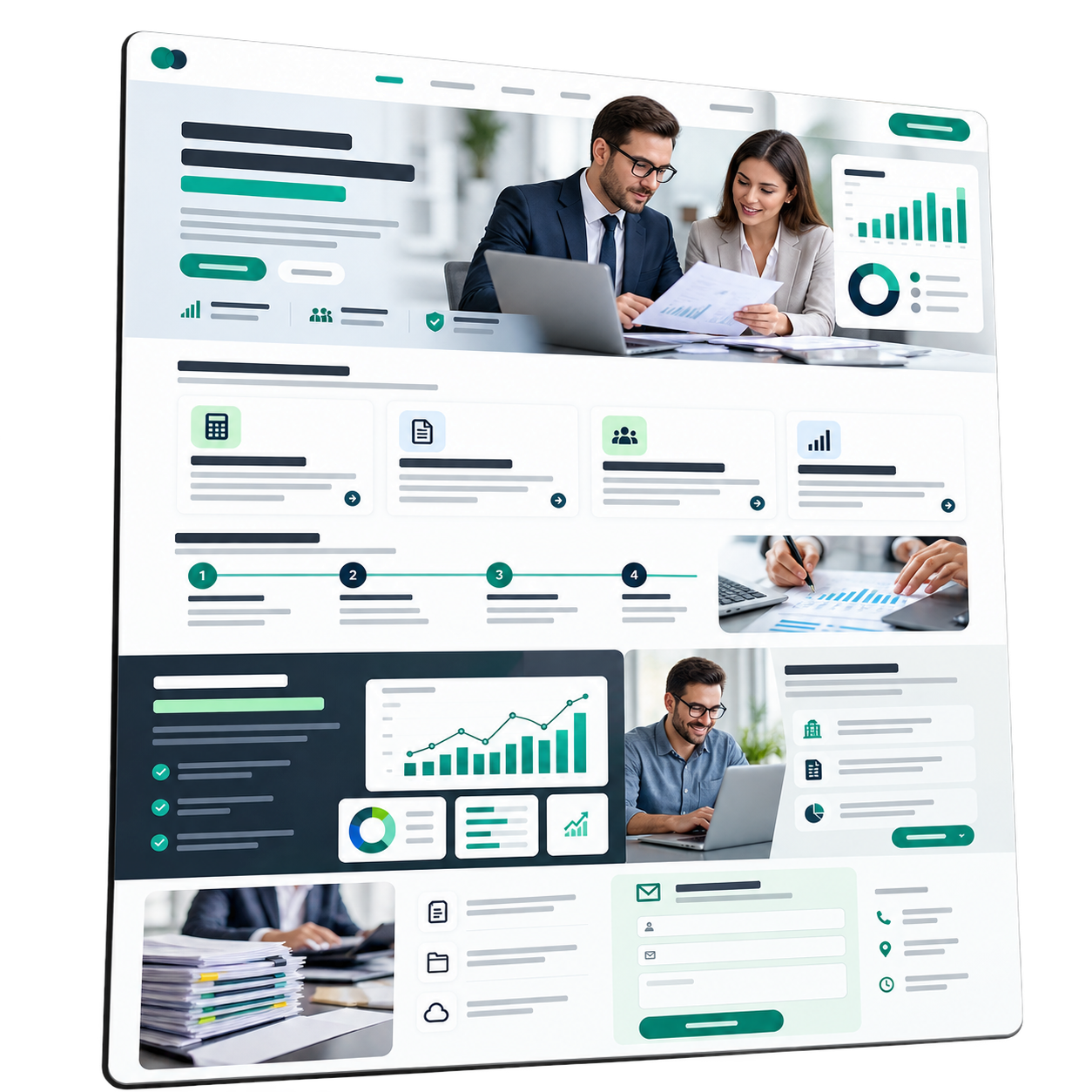 Exemplo visual de interface desktop de site para contadores