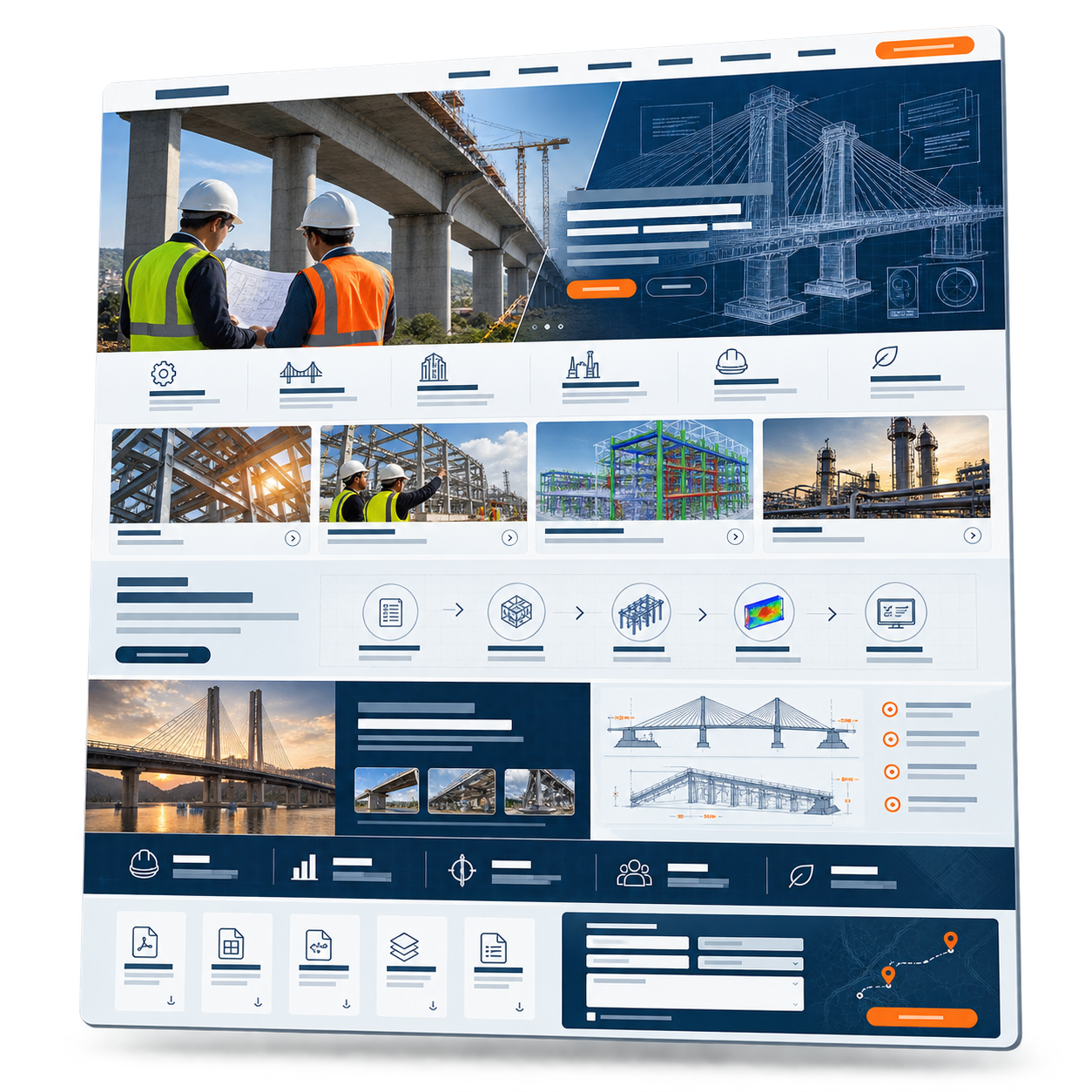 Exemplo visual de interface desktop de site para engenheiros