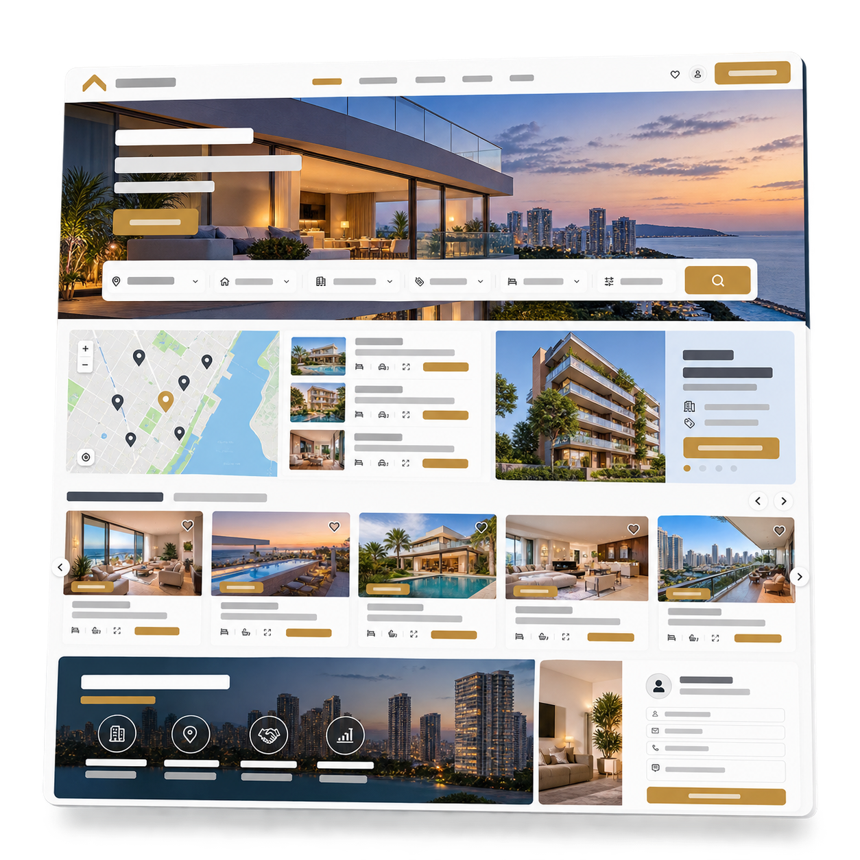 Exemplo visual de interface desktop de site para imobiliárias