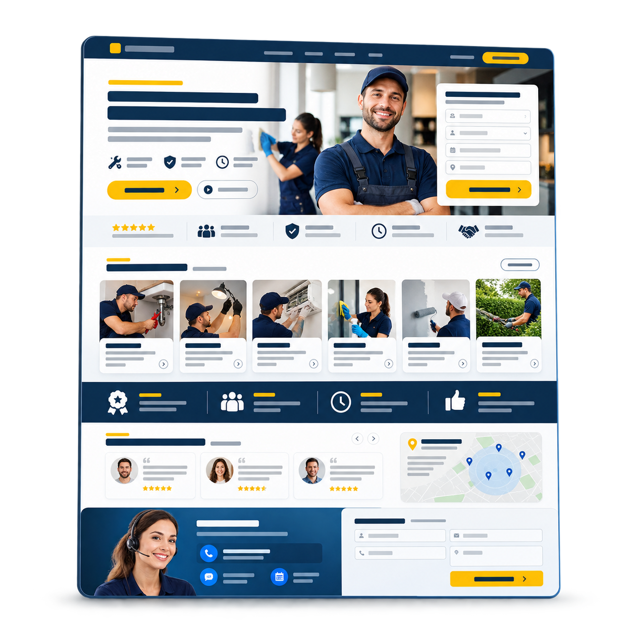Exemplo visual de interface desktop de site para prestadores de serviços
